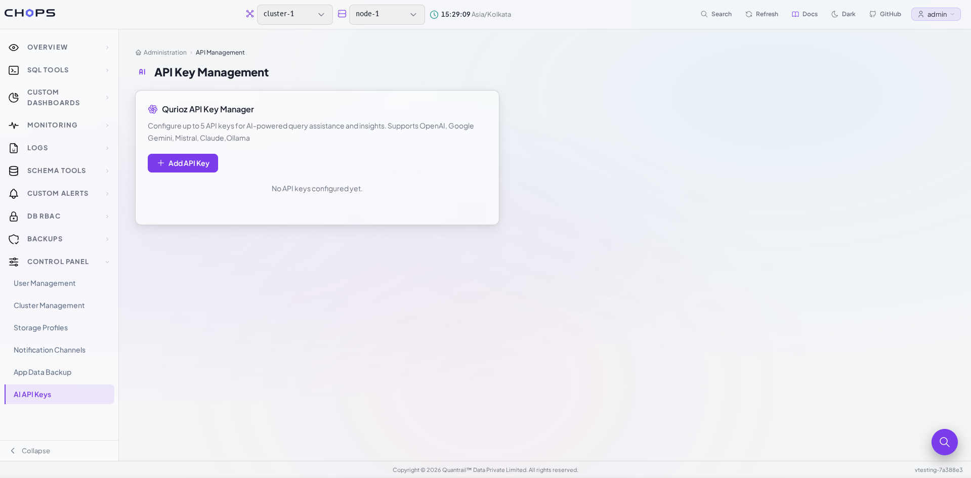 API key management page